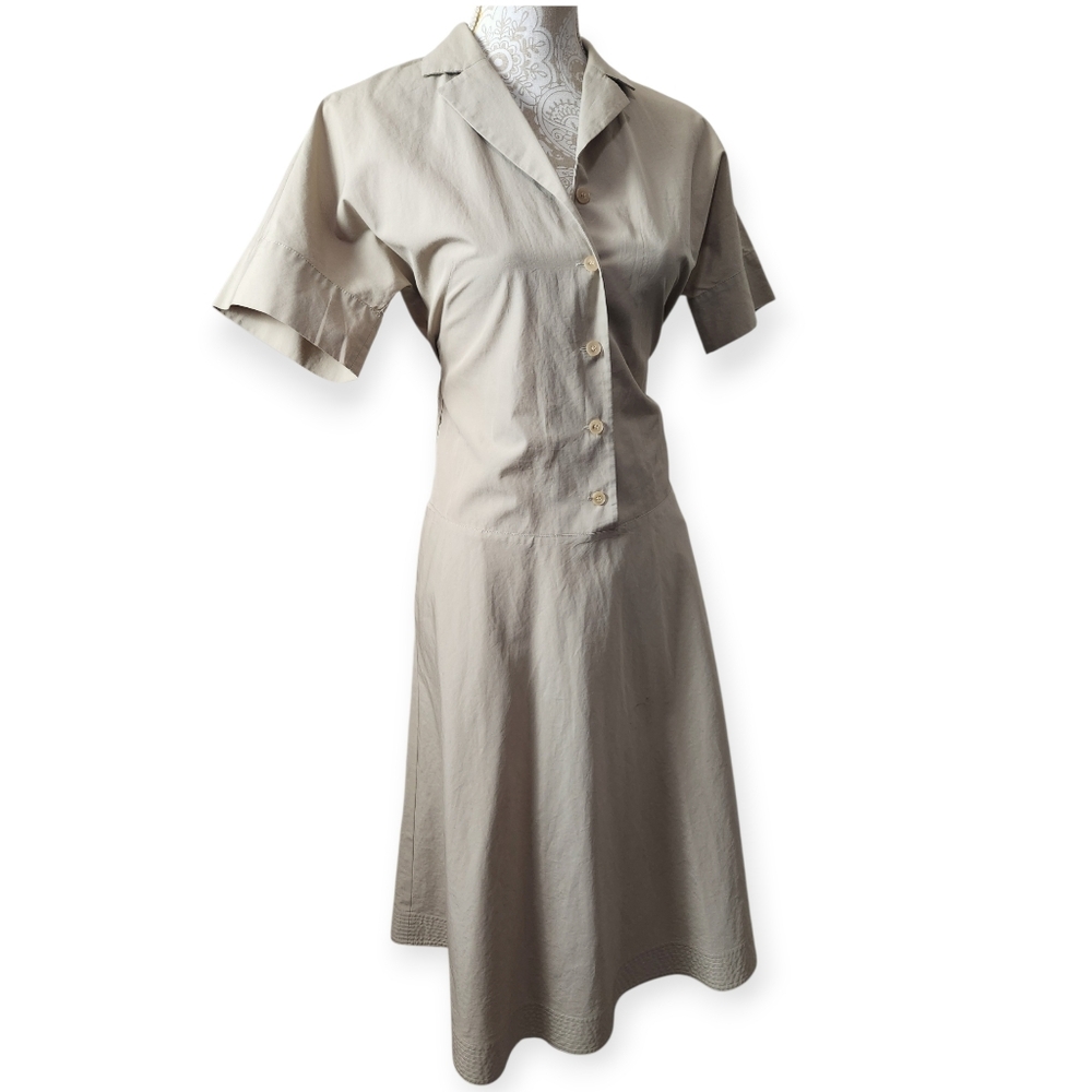 Lafayette 148 New York Khaki Chic Preppy Old Money Safari Shirt Dress Size XS